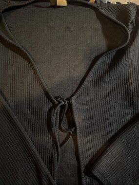 Divided Black Ribbed Tie-Front Sweater